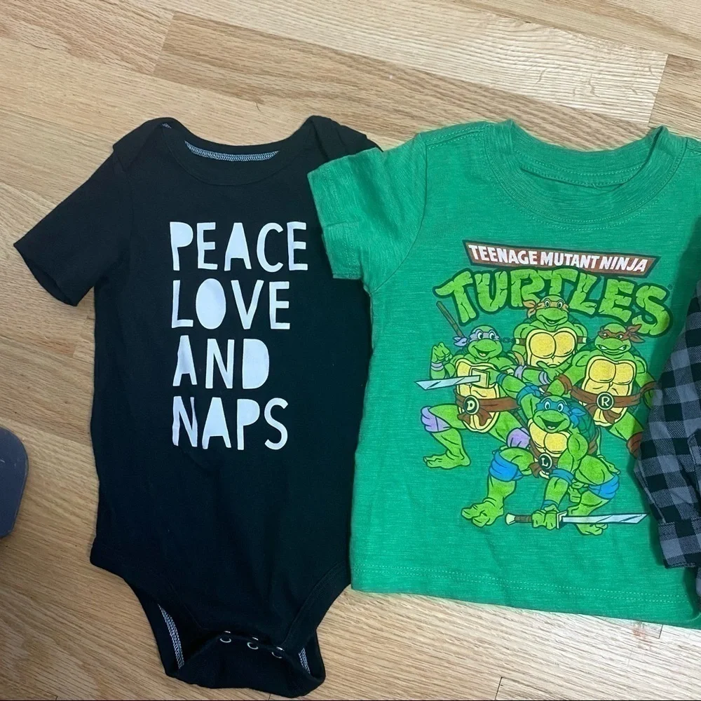 12 Month Boys Top Bundle Teenage Ninja Turtles Gray Old Navy Plaid Naps Onesie